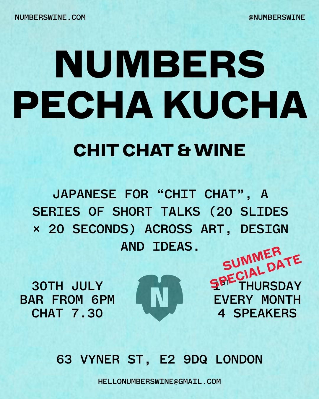 Numbers Pecha Kucha summer special poster