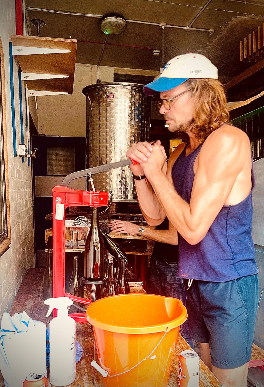 Working the press at Numbers winery